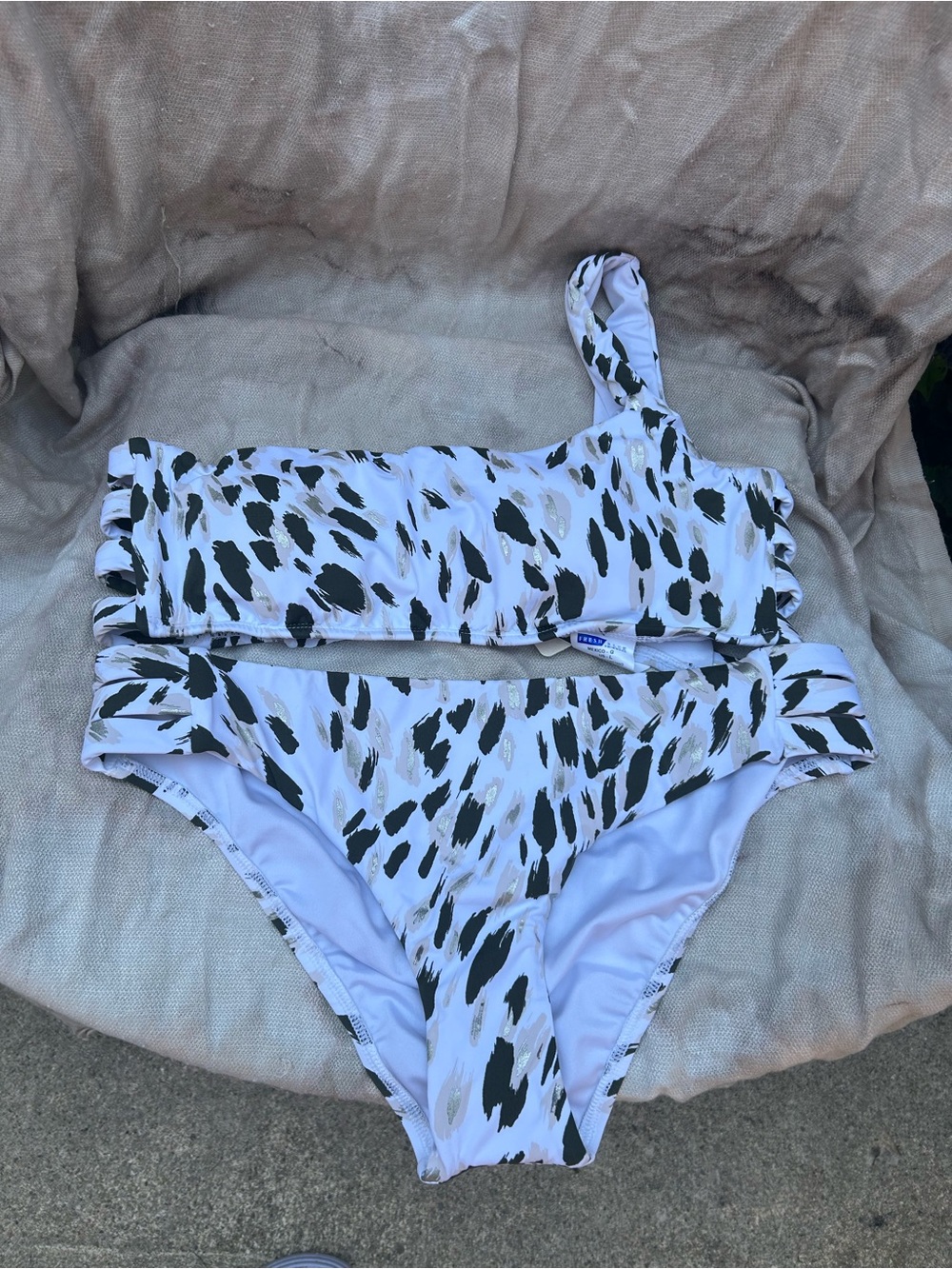 NWT White animal print Bikini with Black Spots and Gold Accents